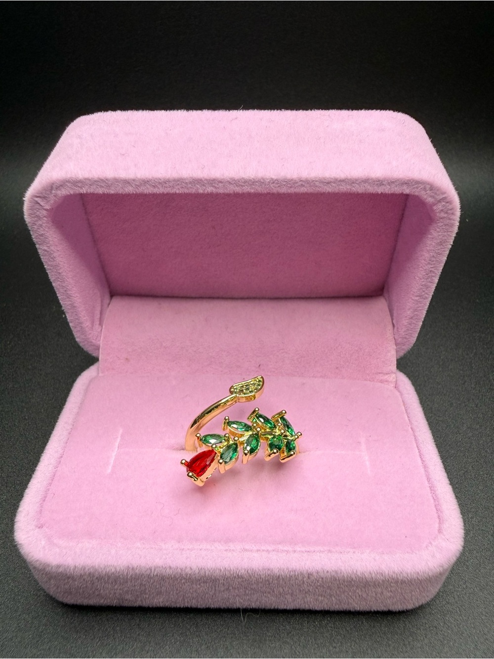 Gold-Tone Floral Ring with Green and Red Stones - Women Jewelry